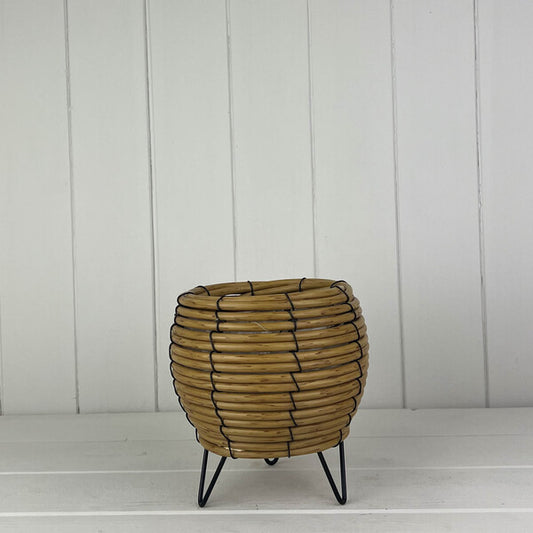Bulbous Rattan Pot with Legs TH21.5cm MD20.5cm