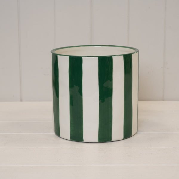 Timeless Black and White Striped Round Pot.
