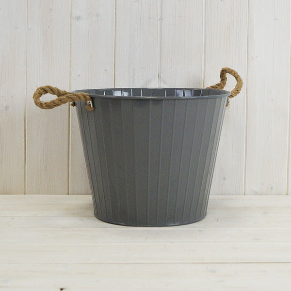 Sage Green Round Tapered Zinc Planter with Rope Ears