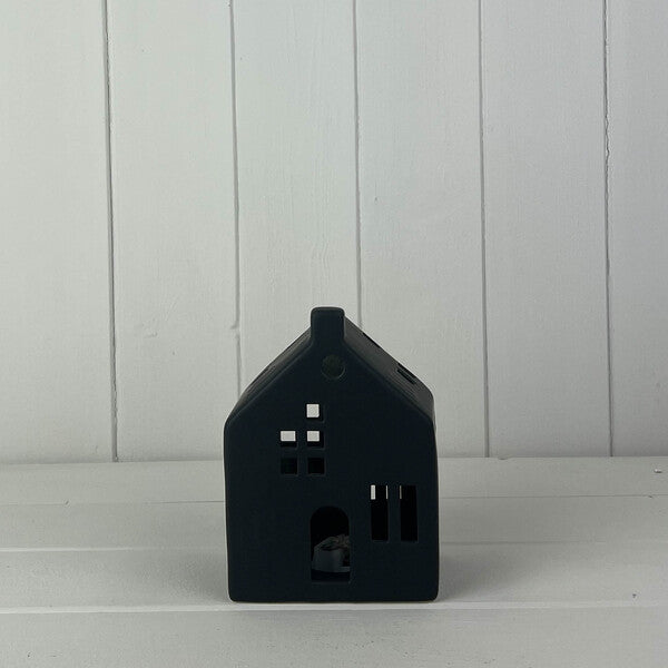 Tall Black Ceramic LED House with Cut Out Windows H19.8cm W8.1cm D7.3cm  Weight-387g