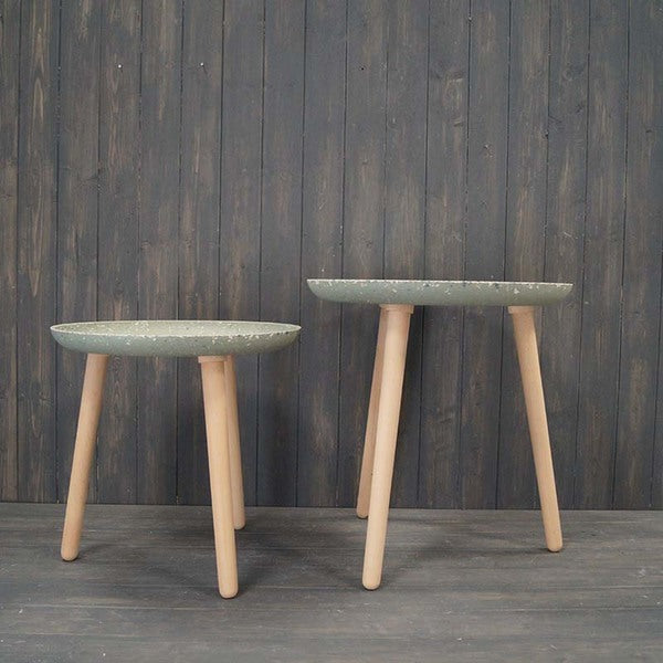 Set Of Two Earthy Oatmeal Chaff Side Tables
