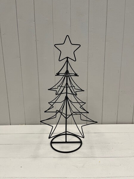 Black Metal Triple Tree Tealight Holder on Wooden Base