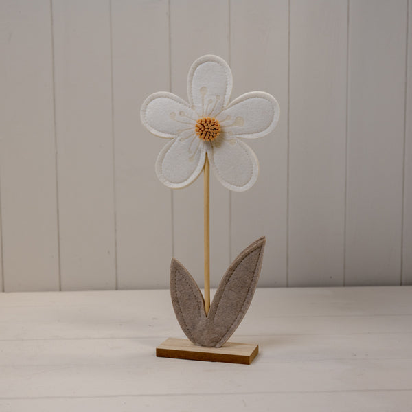 Medium Cream Felt Flower on Wooden Base Decoration