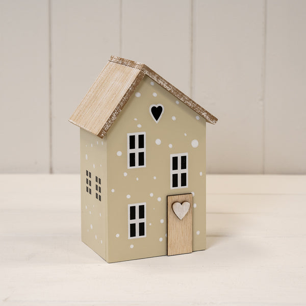 Pink Wooden House Decoration L11.5xW8xH17.5cm