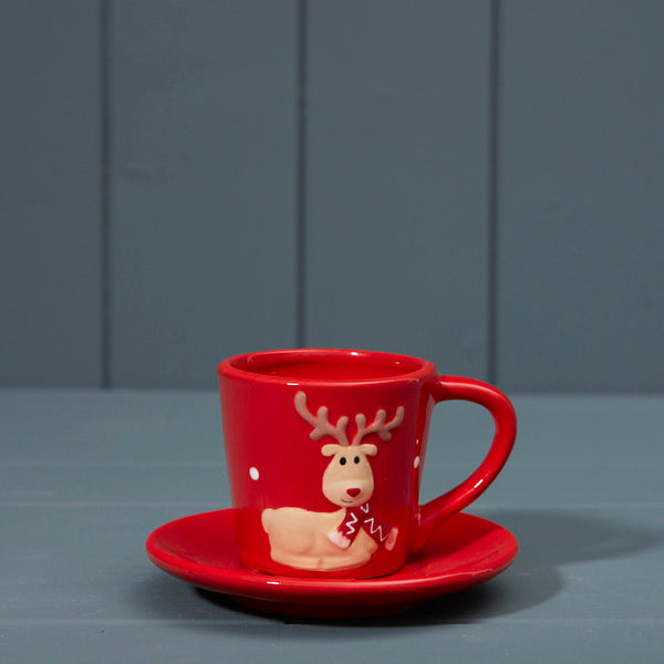 Red and White Ceramic Deer L7.8xD7xH13.2cm