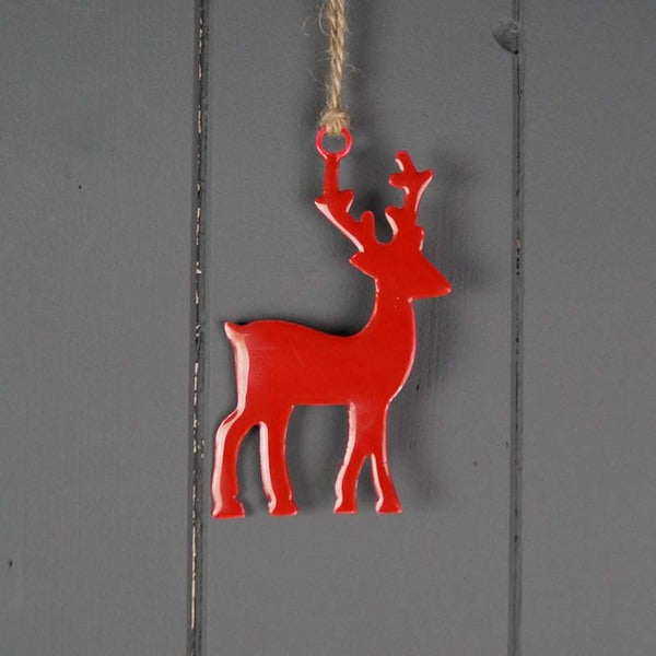 Red Hanging Enamelled Reindeer L6xH10cm