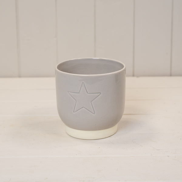 Warm Grey Debossed Star Pot D14.5cm x H12.5cm x B11cm