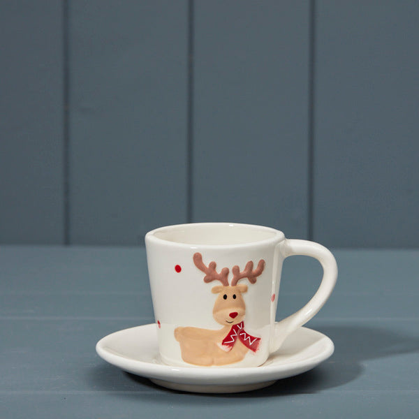 Red Ceramic Cup with Saucer L9.8xD7xH6.5cm