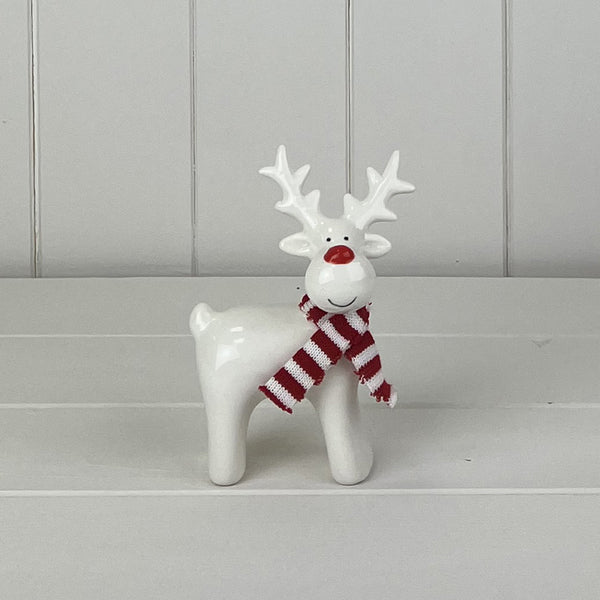 White Ceramic Reindeer Ornament with Knitted Scarf  L11.2xD5.3xH16cm  Weight-194g