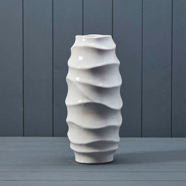 White Ceramic Vase H24.5cm x BD14cm TD9cm