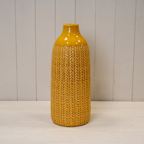 Yellow Ceramic Vase (25cm) TD(ext)7.5/ (int)5.5 x BD10.5 x H25cm