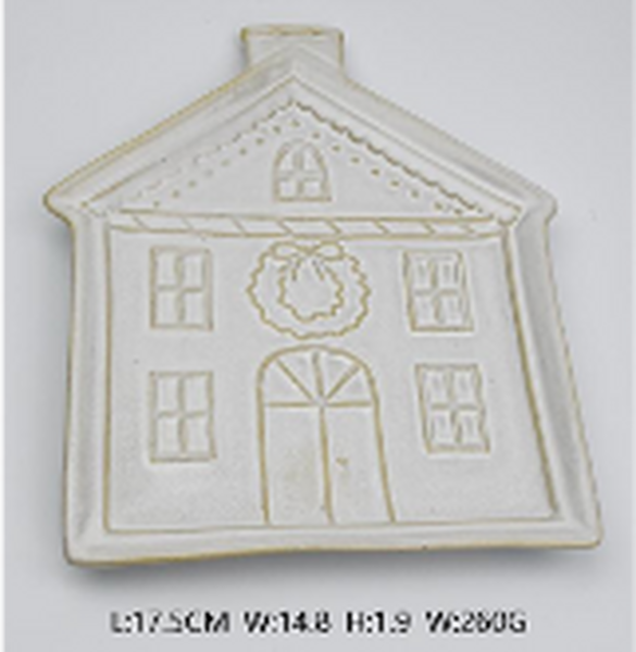 Large Christmas House Shaped Plate