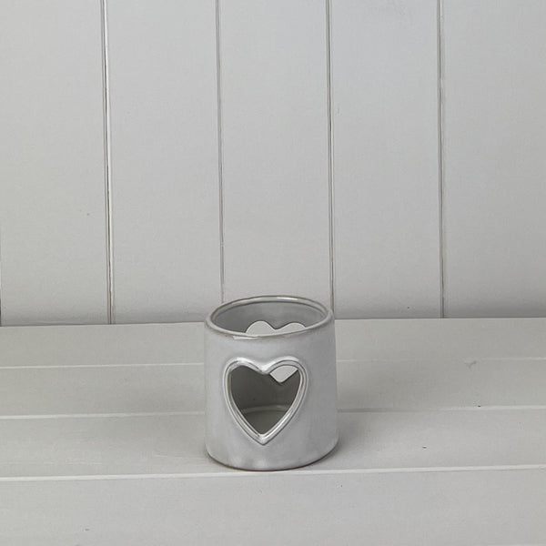 Glazed Ceramic Tealight Holder with Heart Cut Out with Textured Detail L8.1xD7.8xH7.7cm  Weight-192