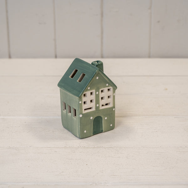 Green Ceramic LED House with Snowball DÃ©cor. 6 Hour Timer