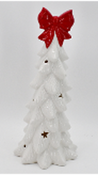 Large LED White Christmas Tree with Red Bow