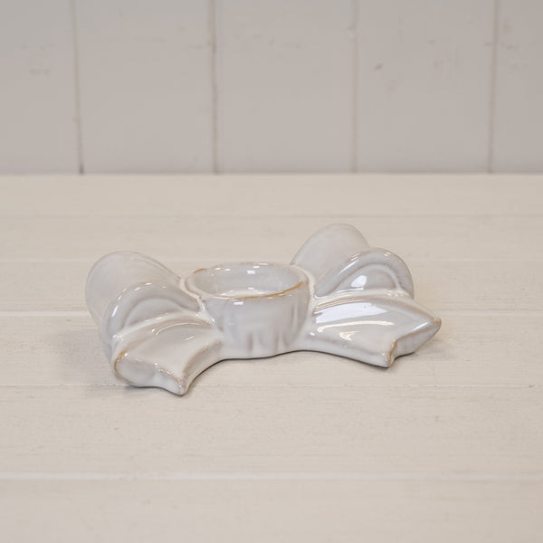 Natural Ceramic Bow Tealight Holder 15cm x 9.1cm x 4.5cm