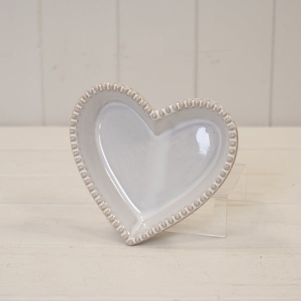 Natural Ceramic Heart Shaped Plate with Bobble Rim Large 17.4cm x 16cm x 3.5cm