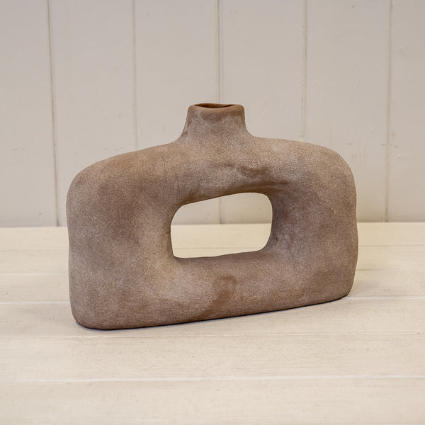 Tall Brown Textured Sculptured Vase 22.5cm x 7.5cm x 30.5cm