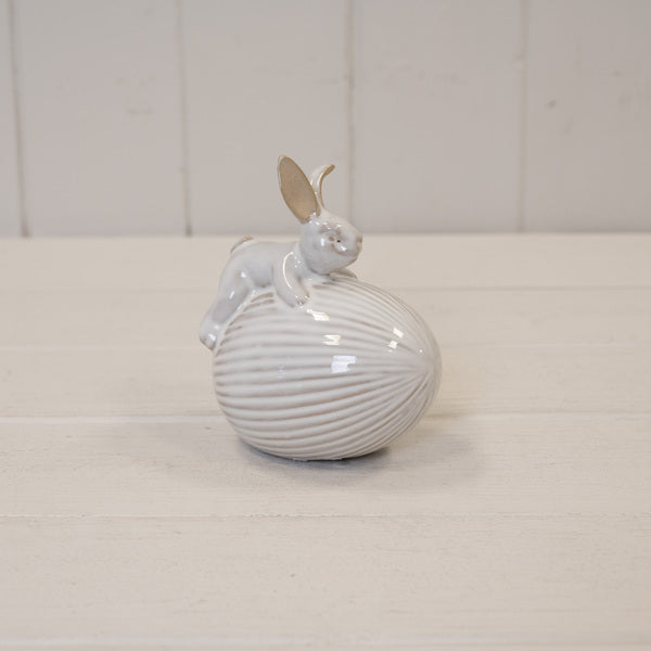 Ceramic White Rabbit on Egg Easter Decoration 9cm x 9cm x 16.8cm