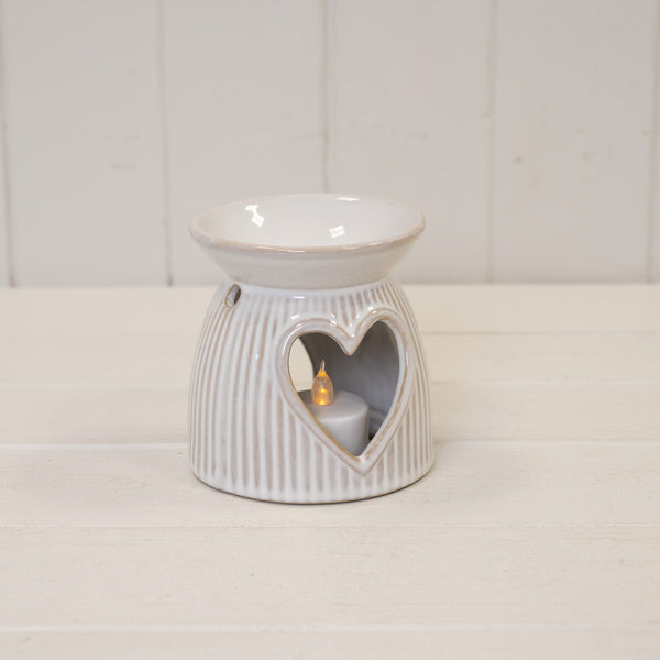 Natural Ceramic Oil Burner With Cut Out Flower Detail 10.1cm x 10cm x 10.2cm