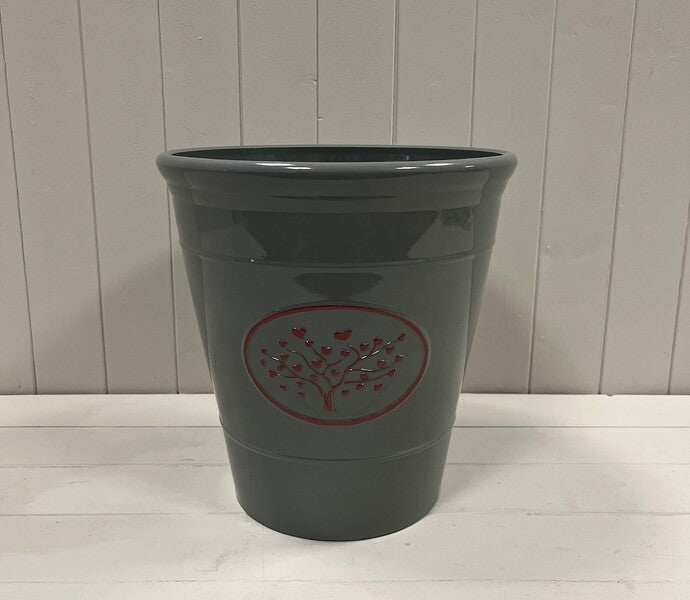 Grey Round Love Heart Tree Bowl Recycled Plastic Planter D30cm 6.6LTR