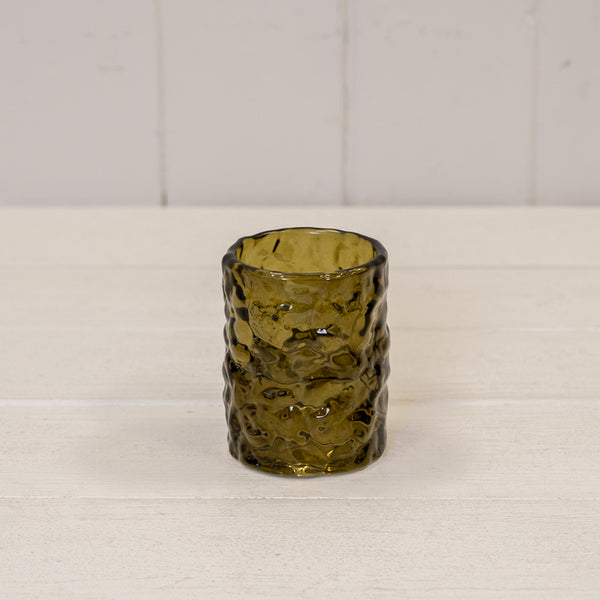 Large Olive Green Textured Candle Holder 6cm x 6cm x 8.3