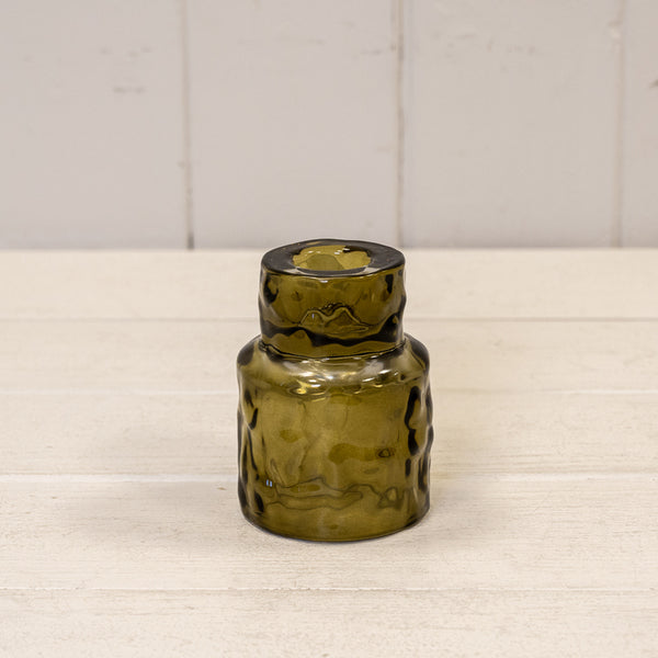 Small Olive Green Textured Candle Holder 4.8cm x 4.8cm x 6.8cm