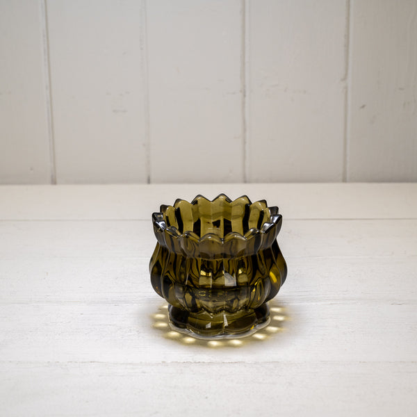 Olive Green Glass Candle Holder 7.7cm x 7.7cm x 10.2cm