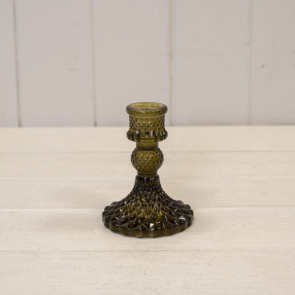 Olive Green Ribbed Glass Bottle