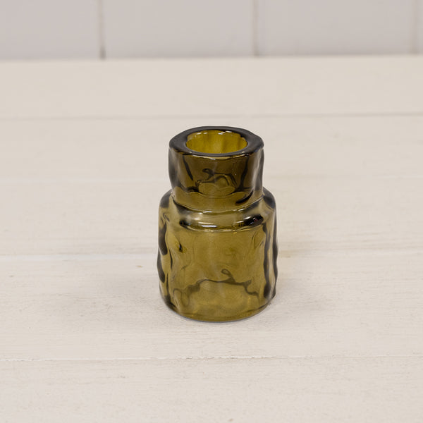 Olive Green Textured Candle Holder 6.6cm x 6.6cm x 5.3cm