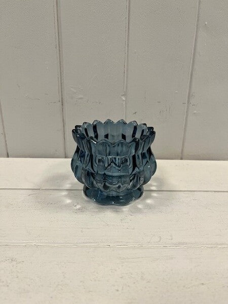 Blue Glass Candle Holder 7.7cm x 7.7cm x 10.2cm