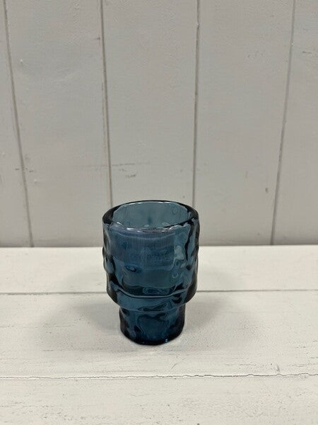 Small Blue Textured Candle Holder 4.8cm x 4.8cm x 6.8cm
