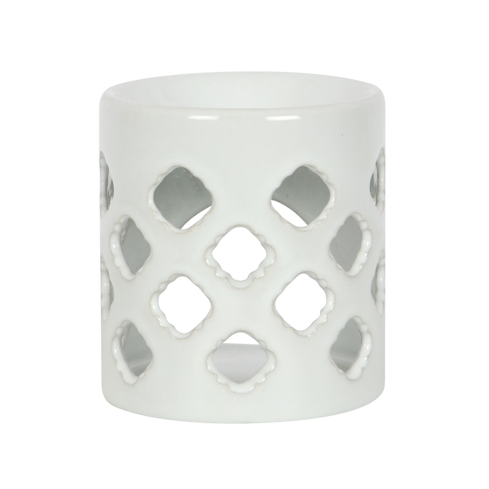 White Oil Burner With Lattice Cutouts