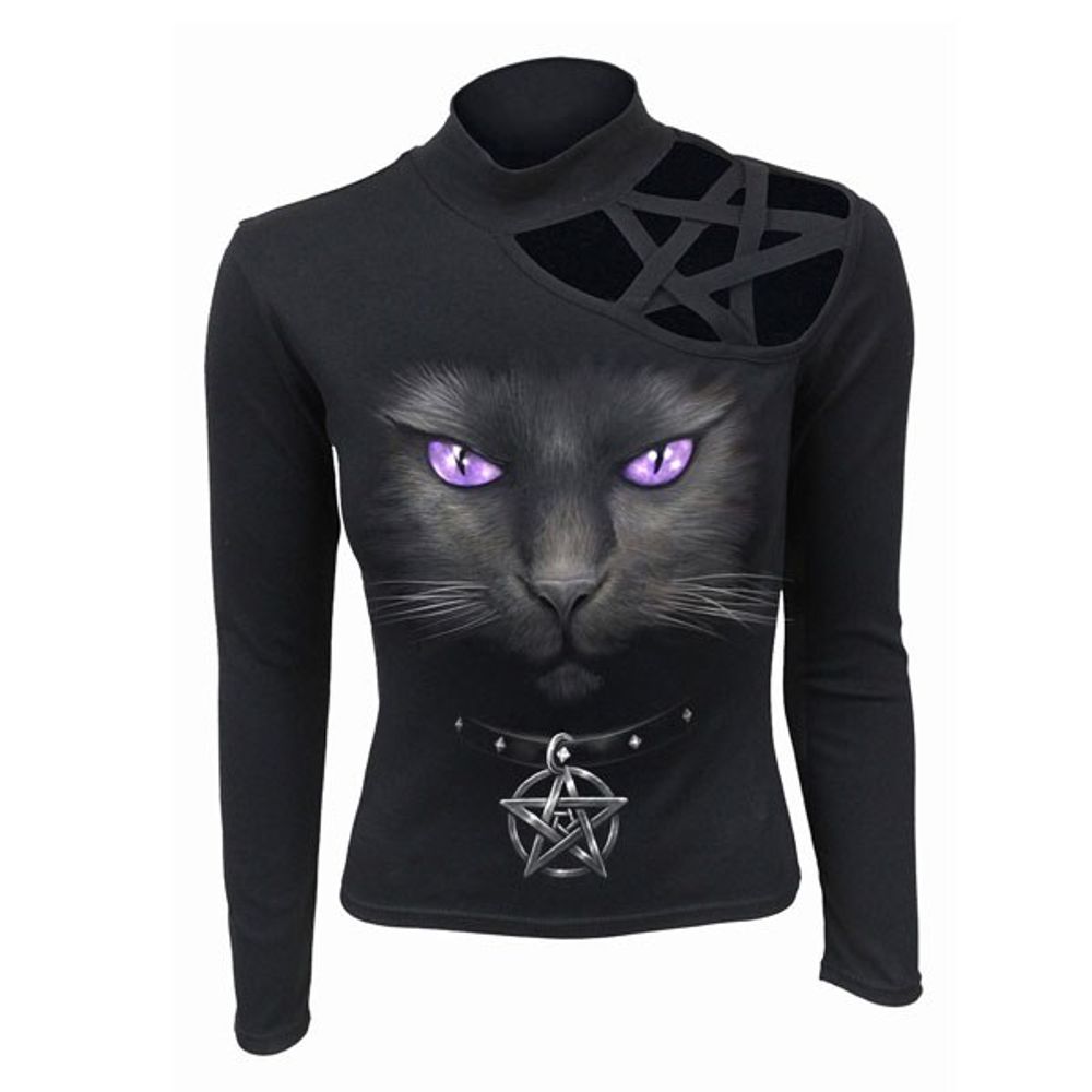 Women's Black Cat Pentagram Longsleeve Top by Spiral Direct XL