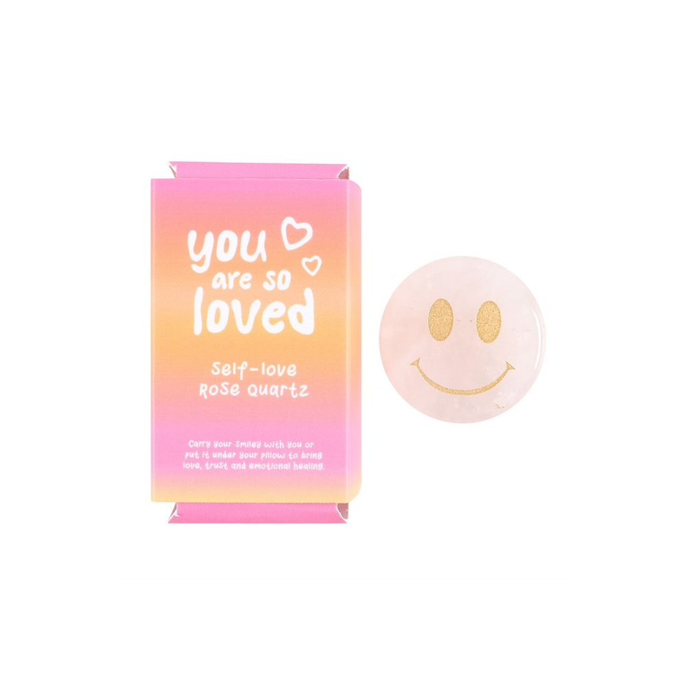 You Are Loved Rose Quartz Happy Face Crystal