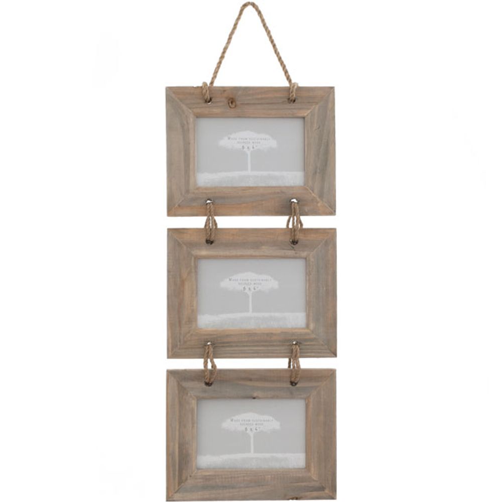 6x4 Driftwood Triple Landscape Photo Frame