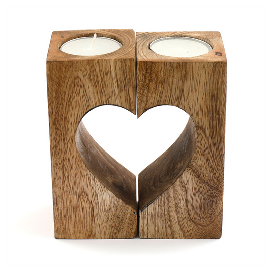 13cm Cut Out Heart Mango Wood Tealight Holder