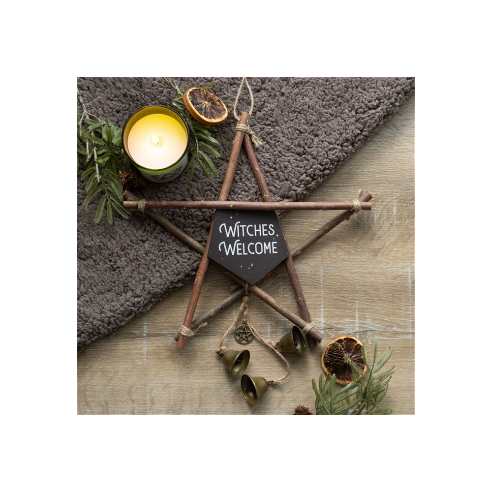 30cm Witches Welcome Willow Pentagram Sign with Bells