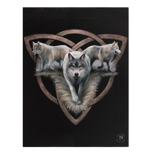 19x25cm Wolf Trio Canvas Plaque by Anne Stokes