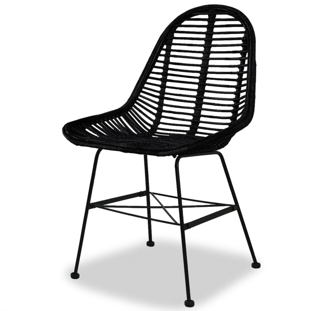 vidaXL Dining Chairs 4 pcs Black Natural Rattan