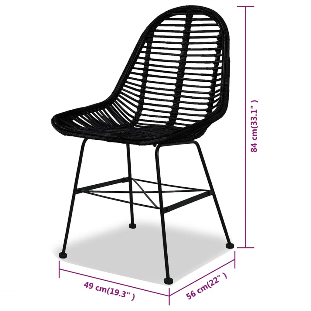 vidaXL Dining Chairs 4 pcs Black Natural Rattan