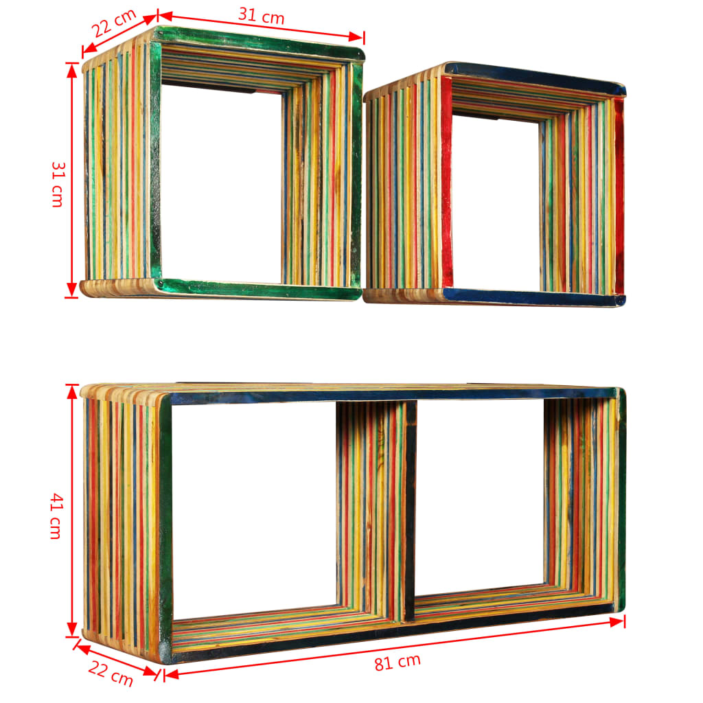 vidaXL Wall Shelf Set 3 Pieces Solid Reclaimed Teak Multicolour