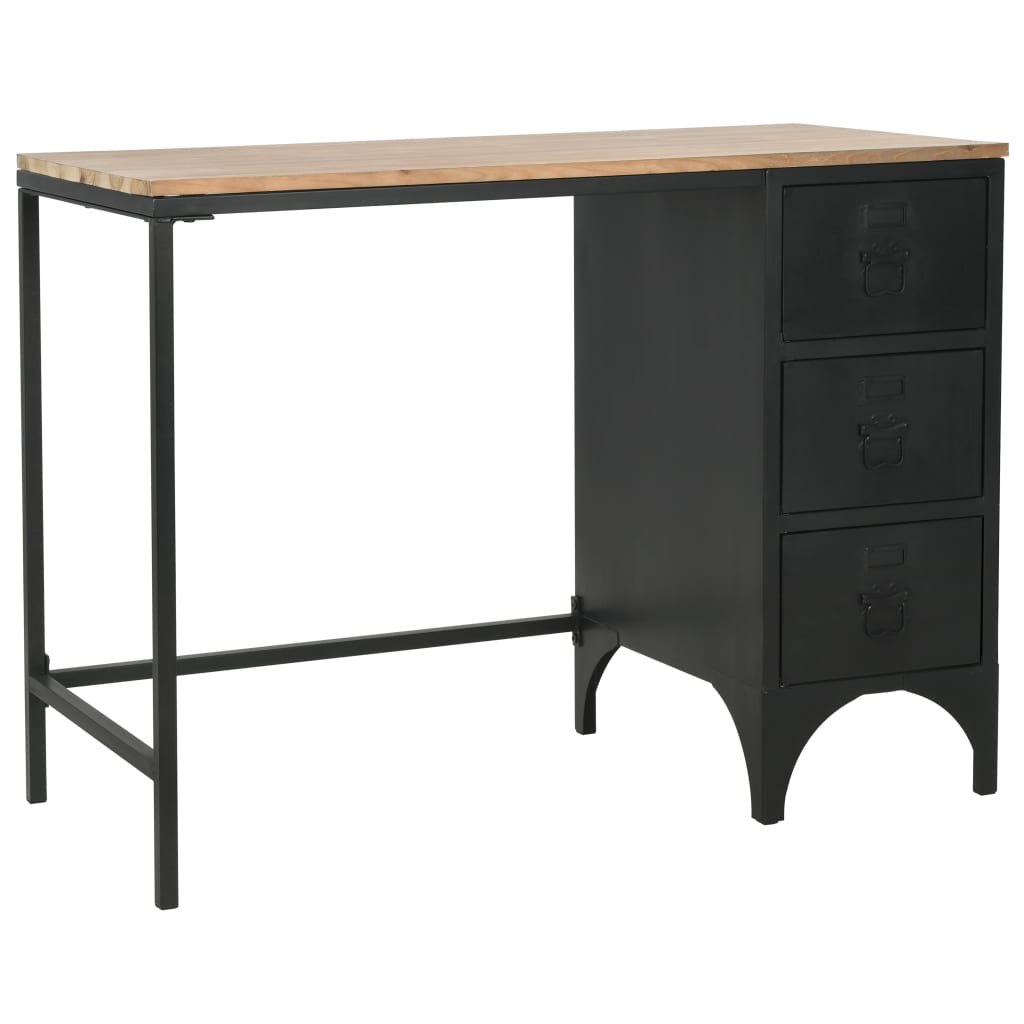 vidaXL Single Pedestal Desk Solid Firwood and Steel 100x50x76 cm