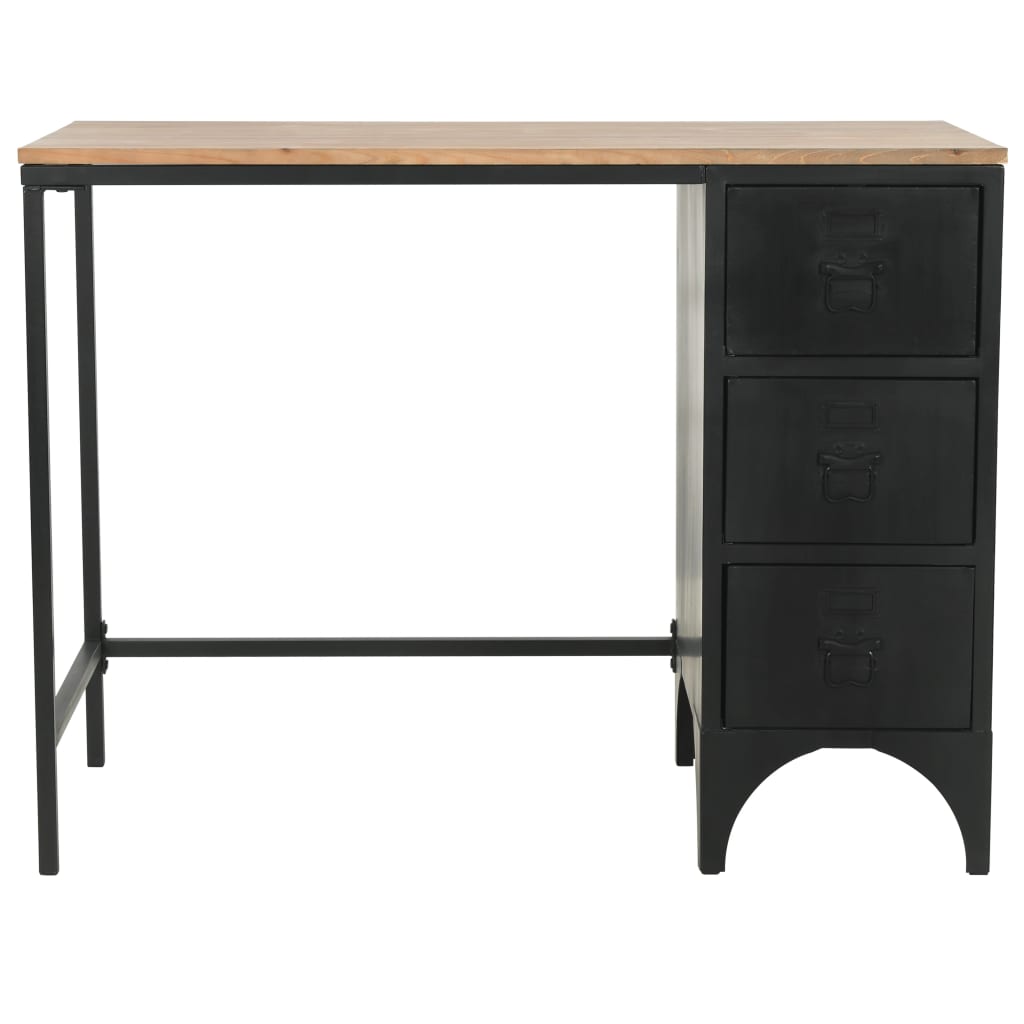 vidaXL Single Pedestal Desk Solid Firwood and Steel 100x50x76 cm