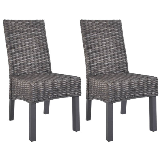 vidaXL Dining Chairs 2 pcs Brown Kubu Rattan and Mango Wood