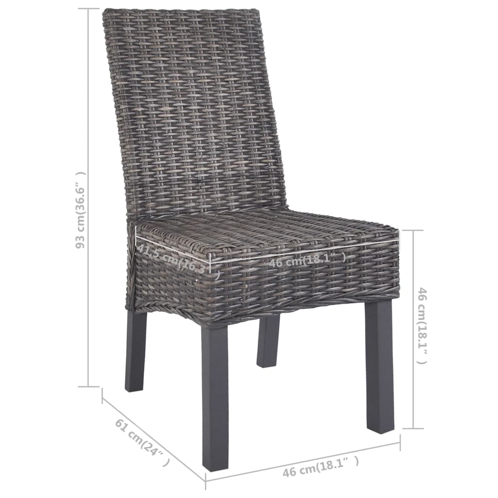 vidaXL Dining Chairs 2 pcs Brown Kubu Rattan and Mango Wood