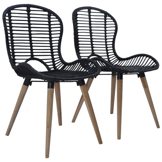 vidaXL Dining Chairs 2 pcs Black Natural Rattan