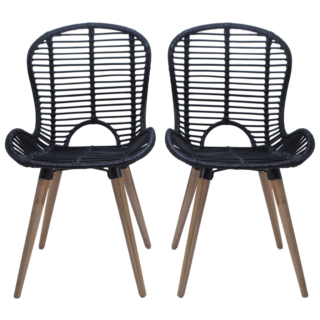 vidaXL Dining Chairs 2 pcs Black Natural Rattan