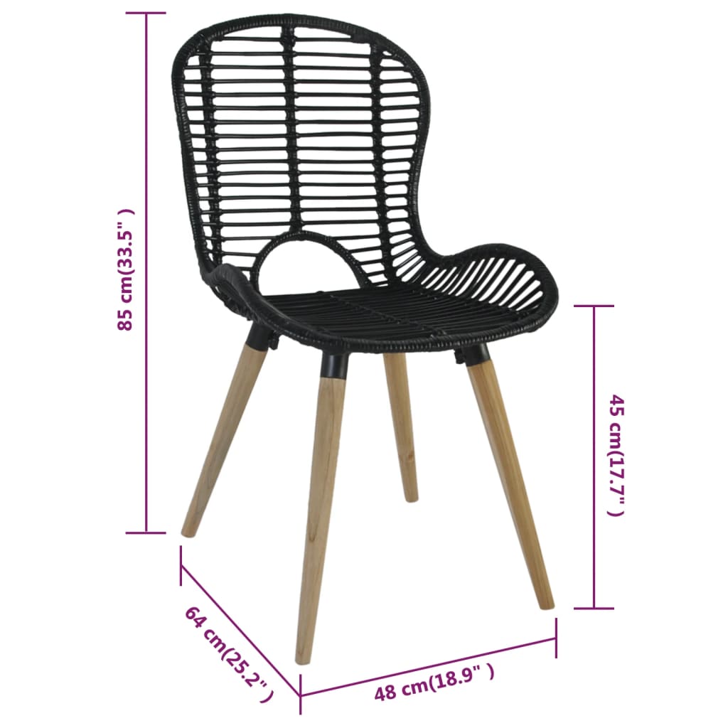 vidaXL Dining Chairs 2 pcs Black Natural Rattan