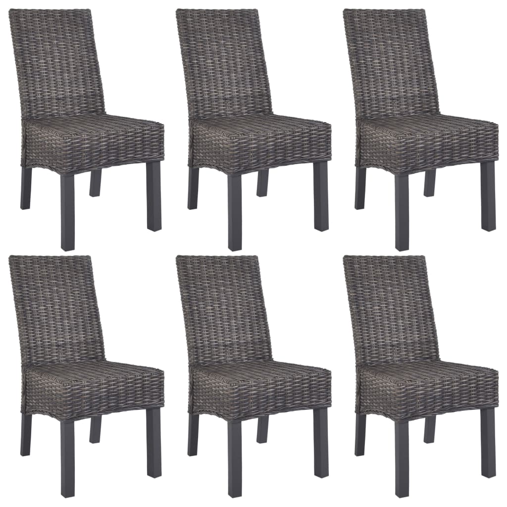 vidaXL Dining Chairs 6 pcs Brown Kubu Rattan and Mango Wood